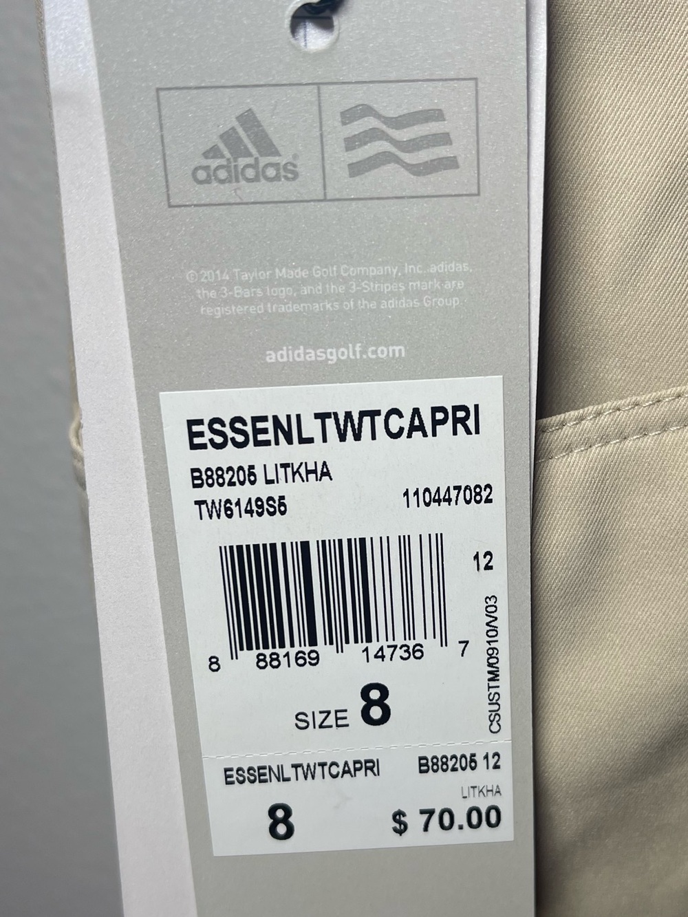 ADIDAS Essential Lightweight Beige Tan Golf Capri Pants Size 8 NWT - Picture 9 of 9